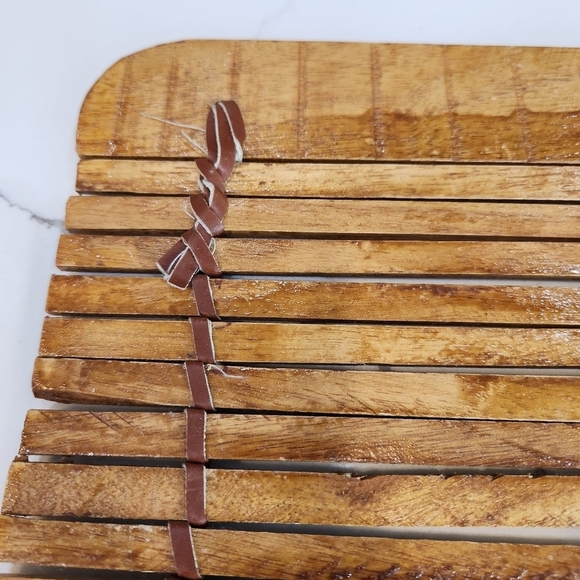 Vintage Woven Wood Placements Tied With Leather a Set of 2 - Picture 10 of 13